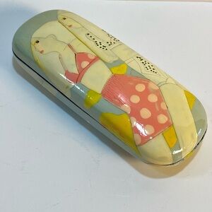 A.J. Morgan Hand-Painted Art Eyeglass Case Blonde Women Summer Illustration